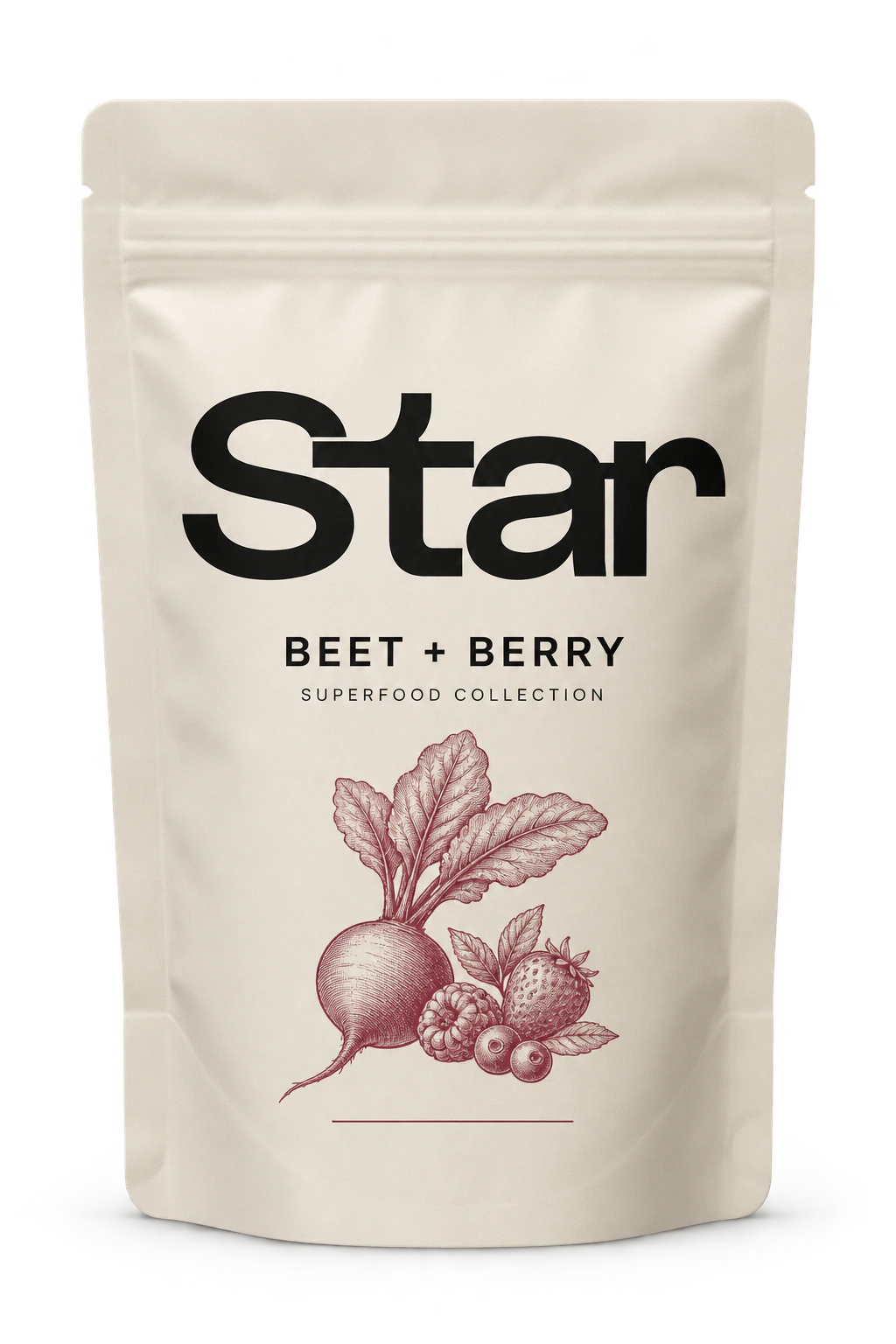 Star Beet + Berry in a cream pouch