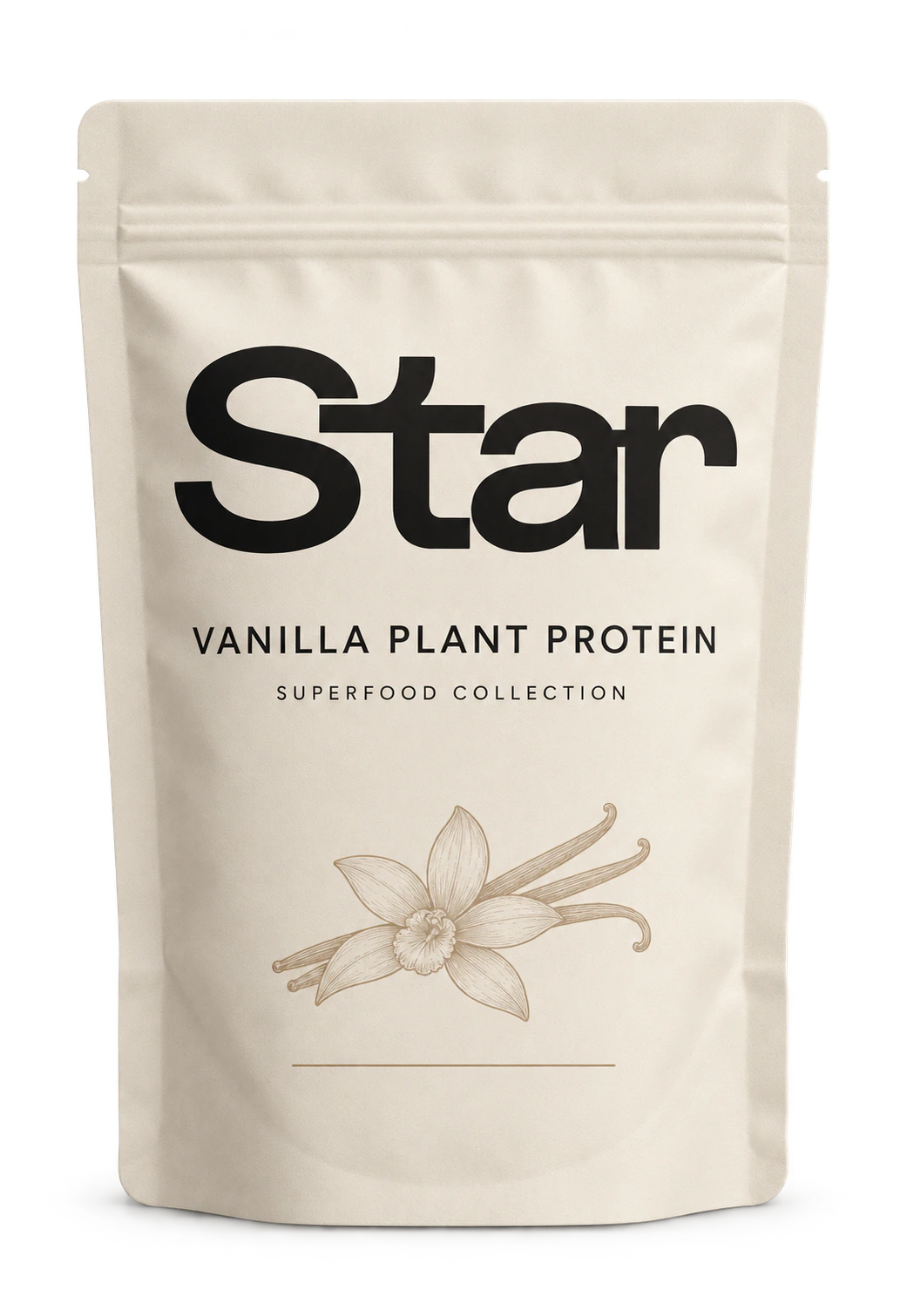 Star Vanilla Plant Protein in a cream pouch