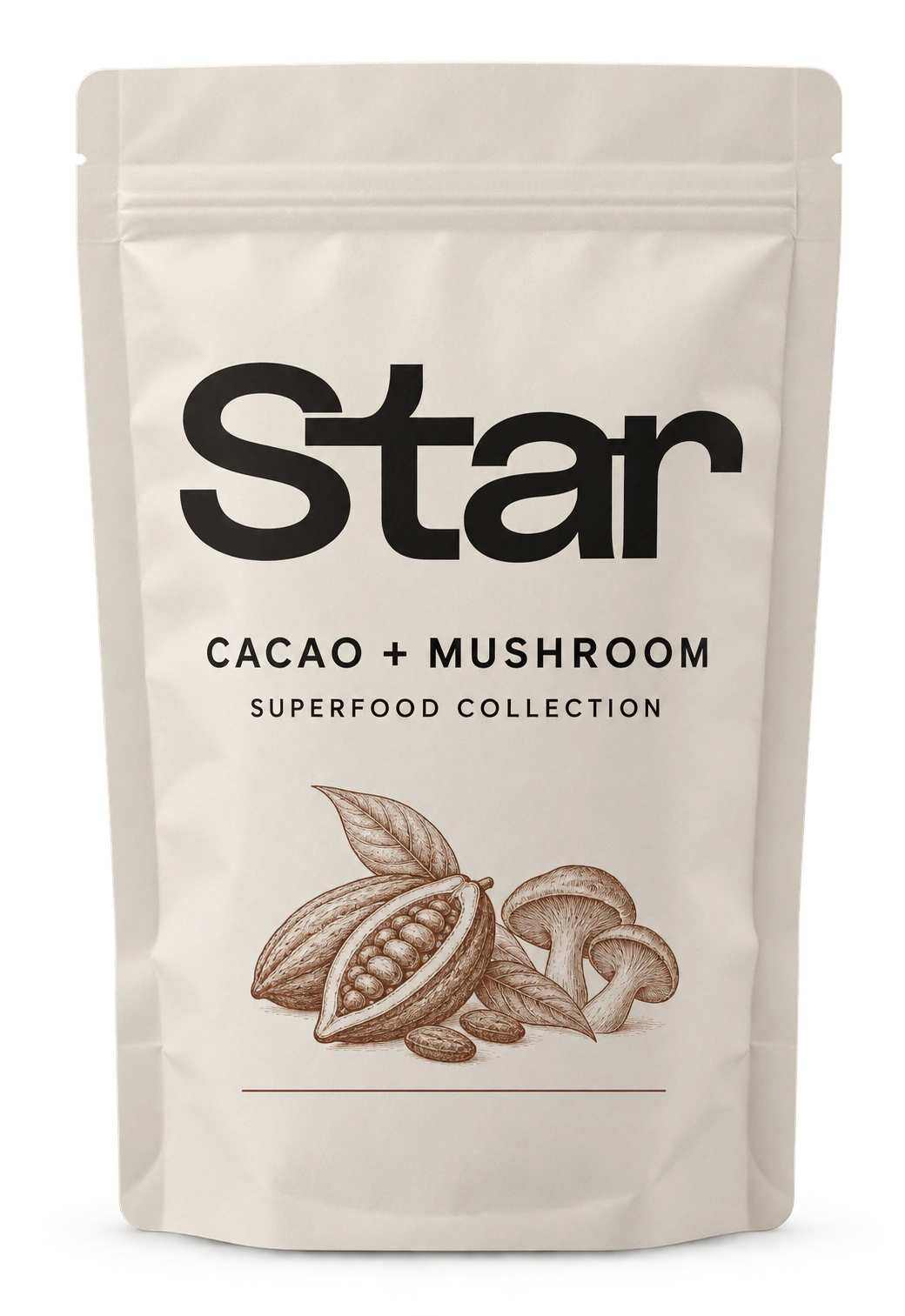 Star Cacao + Mushroom in a cream pouch